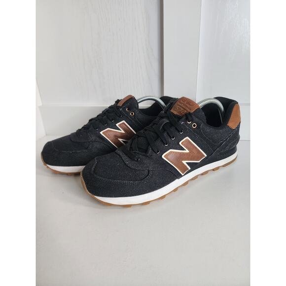 New Balance‎ Men\'s 574 Classics 15 Ounce Canvas Denim Black Brown Sneakers main image 5